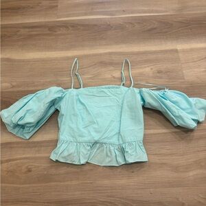 Zara Green Puff Sleeve Ruffled Top